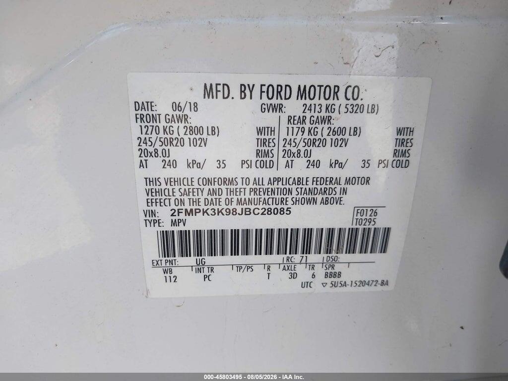 2FMPK3K98JBC28085 2018 FORD EDGE photo no. 9