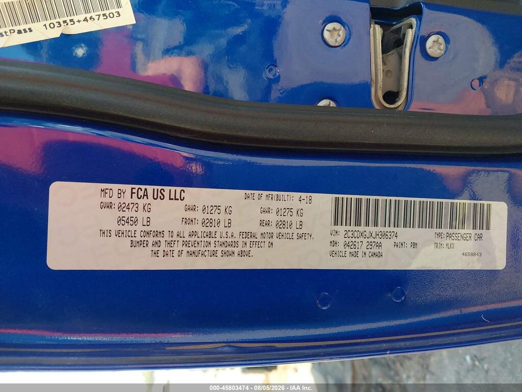 2C3CDXGJXJH306374 2018 DODGE CHARGER photo no. 9
