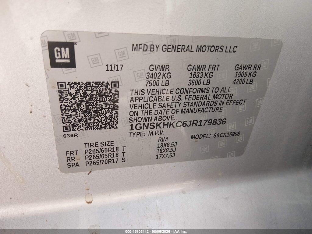 1GNSKHKC6JR179836 2018 CHEVROLET SUBURBAN photo no. 9