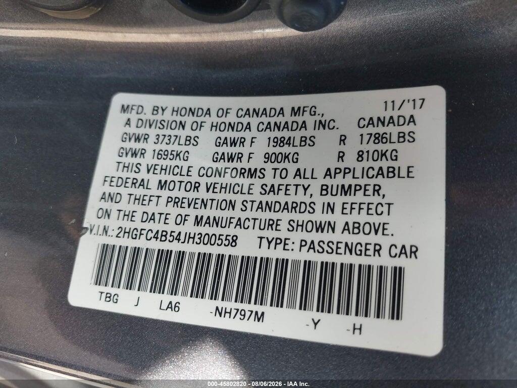 2HGFC4B54JH300558 2018 HONDA CIVIC photo no. 9