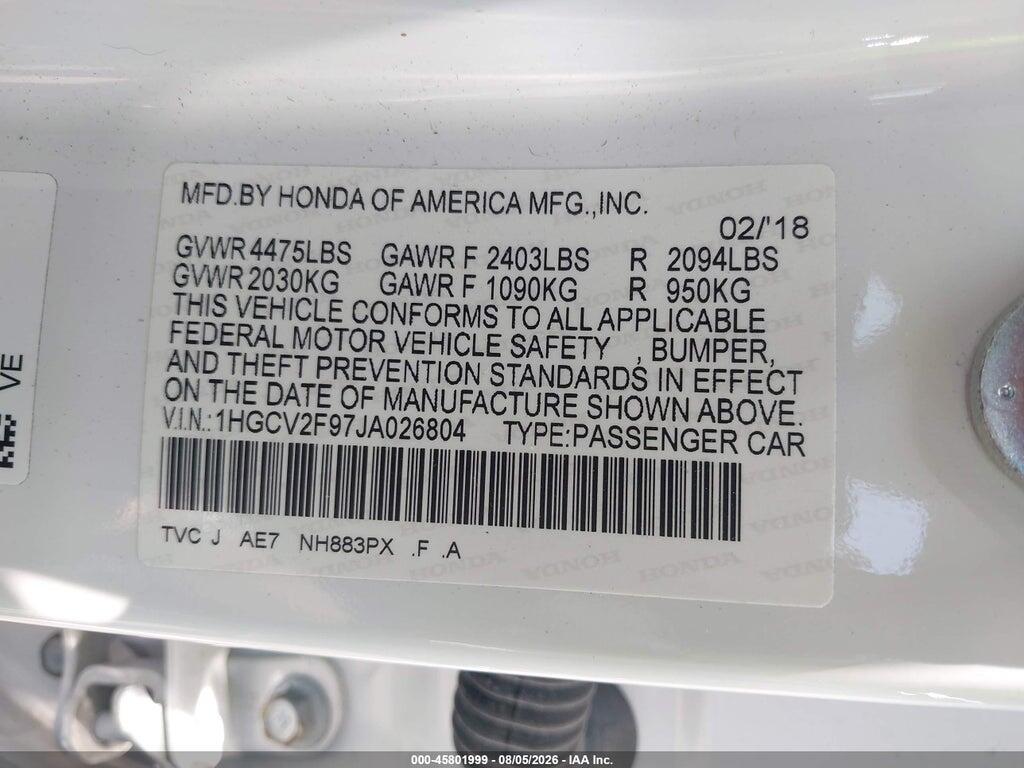 1HGCV2F97JA026804 2018 HONDA ACCORD photo no. 9