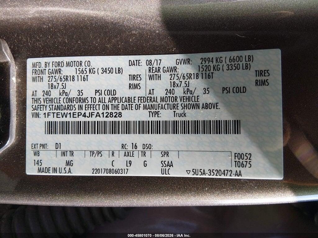 1FTEW1EP4JFA12828 2018 FORD F-150 photo no. 9