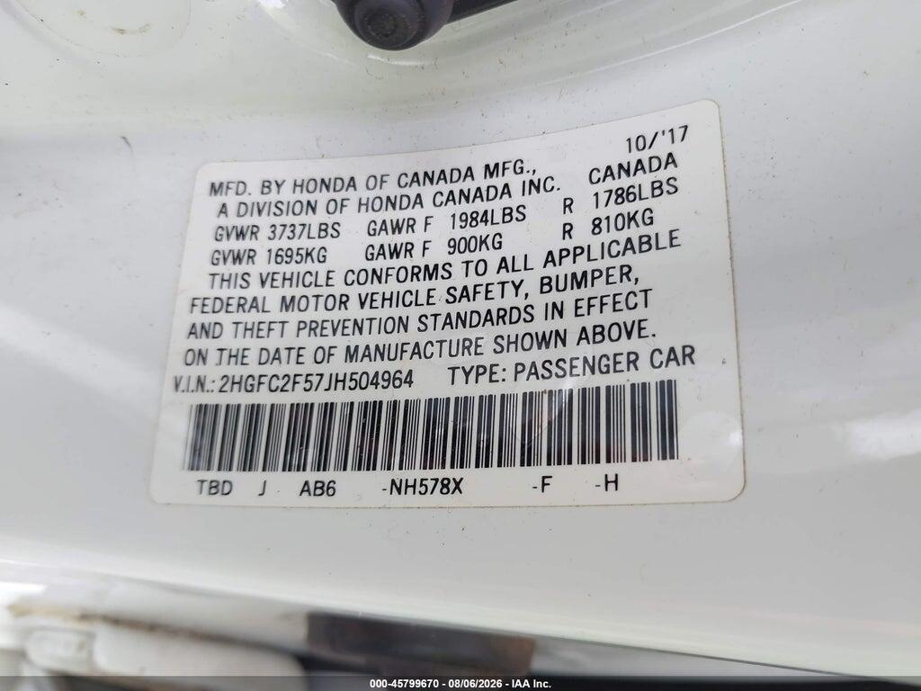 2HGFC2F57JH504964 2018 HONDA CIVIC photo no. 9