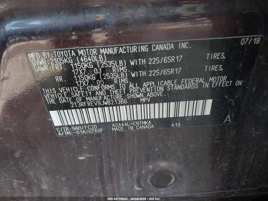 2T3RFREV9JW821366 2018 TOYOTA RAV4 photo no. 9