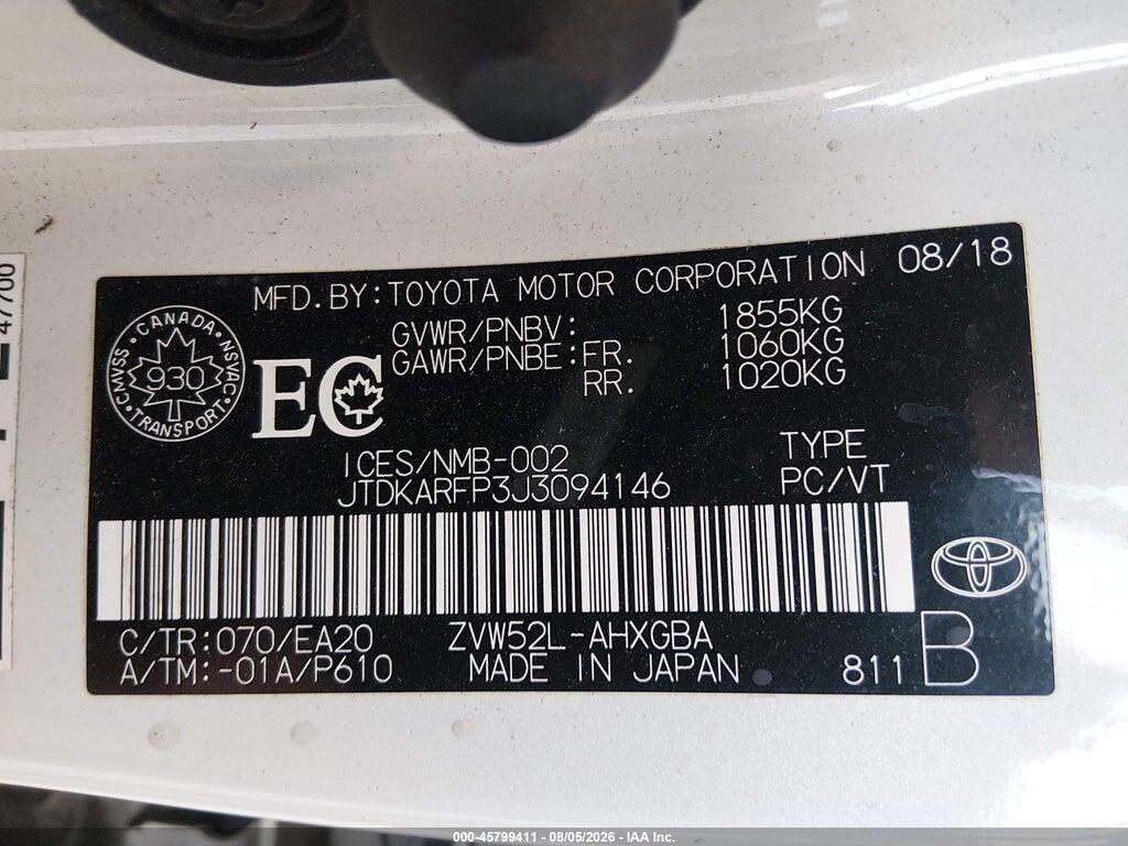 JTDKARFP3J3094146 2018 TOYOTA PRIUS PRIME photo no. 9