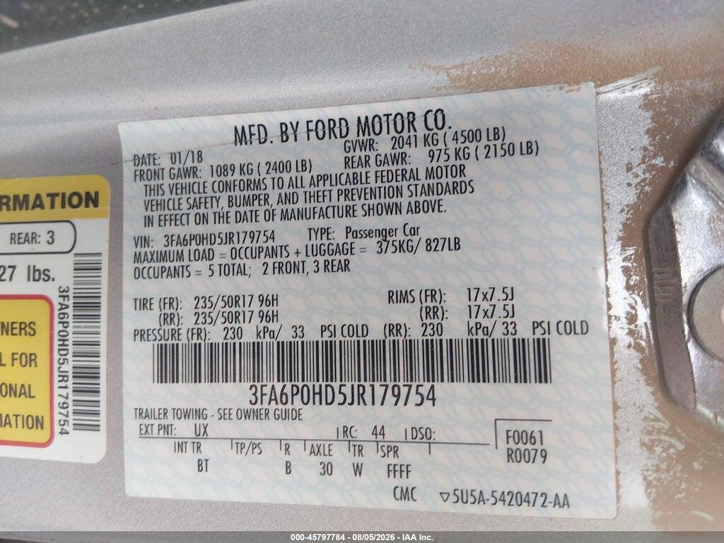 3FA6P0HD5JR179754 2018 FORD FUSION photo no. 9