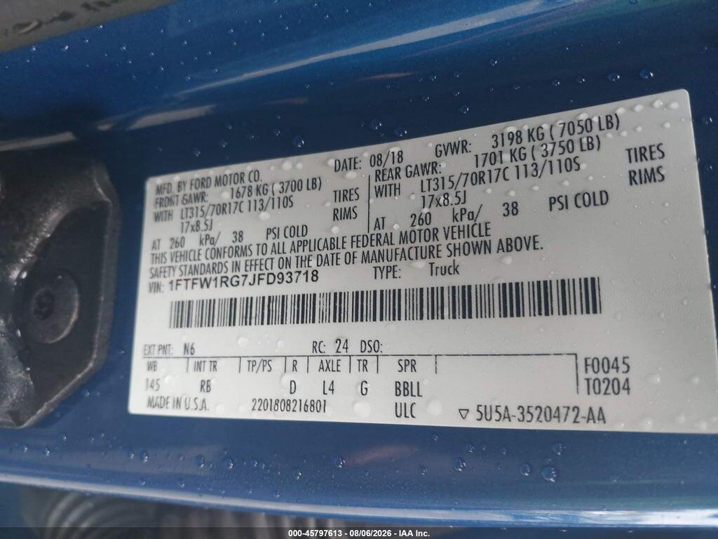 1FTFW1RG7JFD93718 2018 FORD F-150 photo no. 9