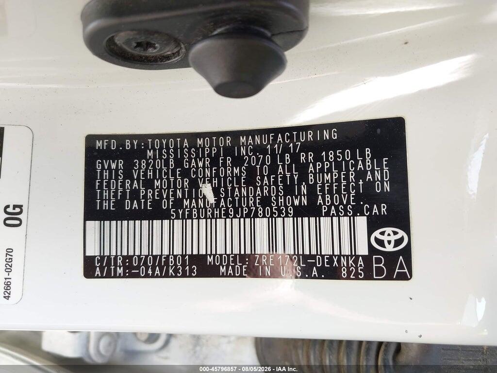 5YFBURHE9JP780539 2018 TOYOTA COROLLA photo no. 9