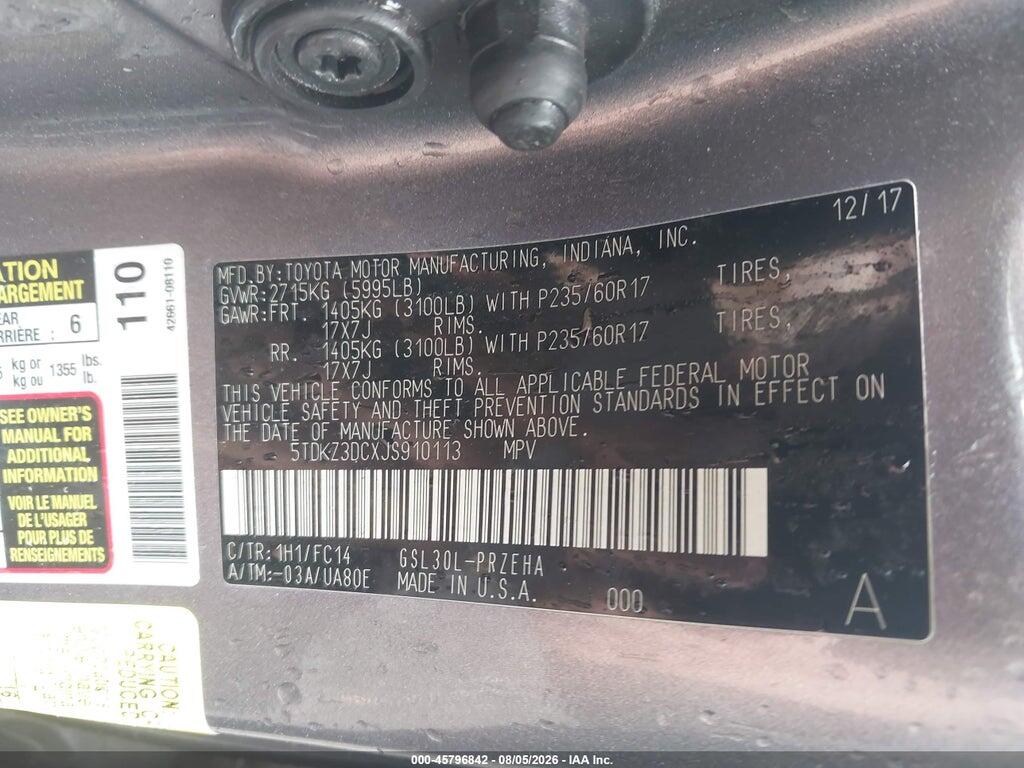 5TDKZ3DCXJS910113 2018 TOYOTA SIENNA photo no. 9