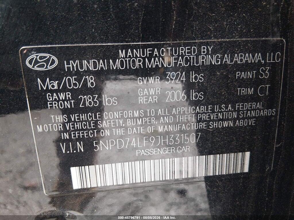 5NPD74LF9JH331507 2018 HYUNDAI ELANTRA photo no. 9