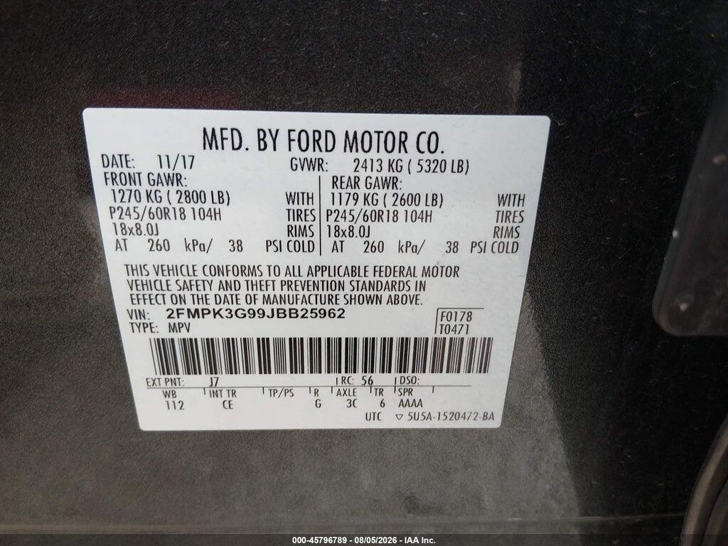 2FMPK3G99JBB25962 2018 FORD EDGE photo no. 9