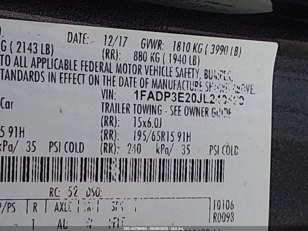 1FADP3E20JL240499 2018 FORD FOCUS photo no. 9