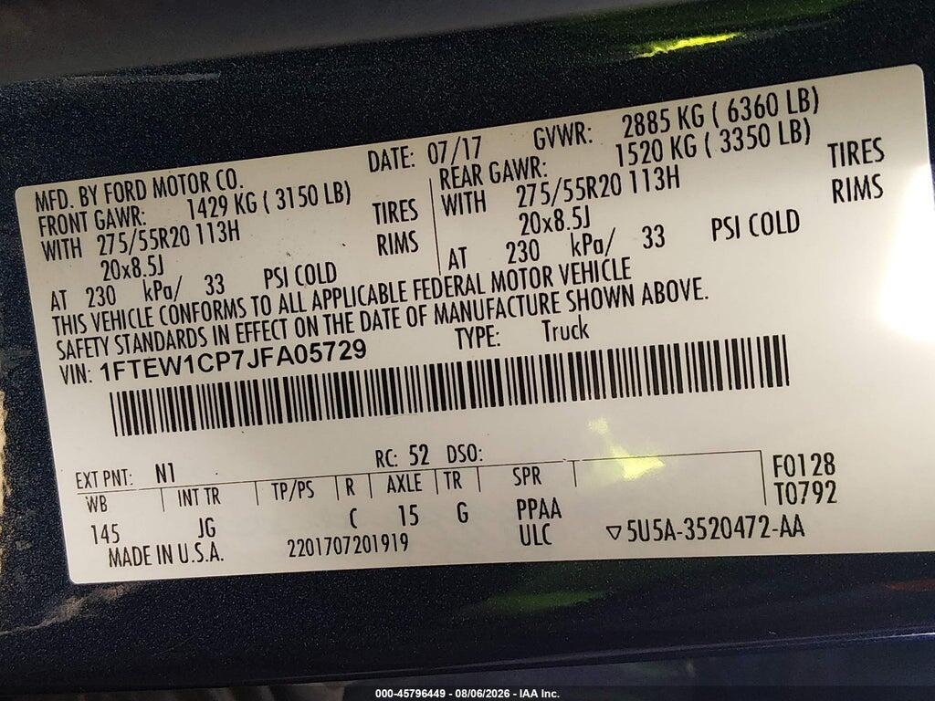 1FTEW1CP7JFA05729 2018 FORD F-150 photo no. 9