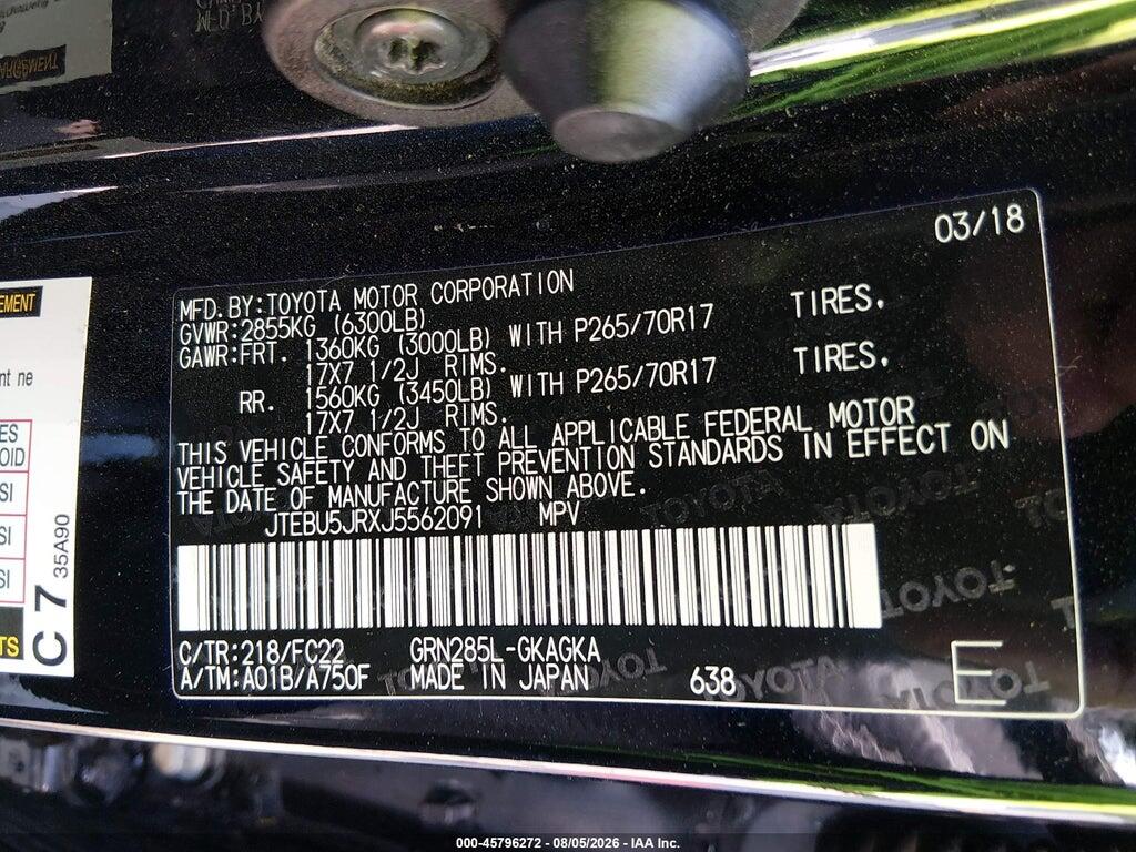 JTEBU5JRXJ5562091 2018 TOYOTA 4RUNNER photo no. 9