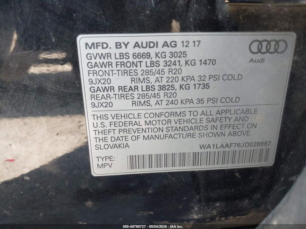 WA1LAAF76JD028667 2018 AUDI Q7 photo no. 9