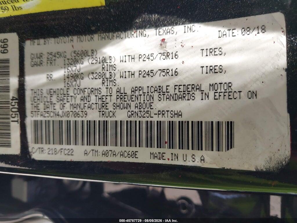 5TFAZ5CN4JX070639 2018 TOYOTA TACOMA photo no. 9