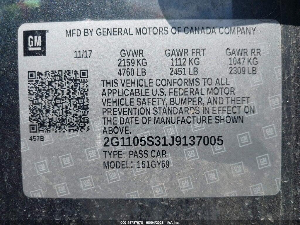 2G1105S31J9137005 2018 CHEVROLET IMPALA photo no. 9