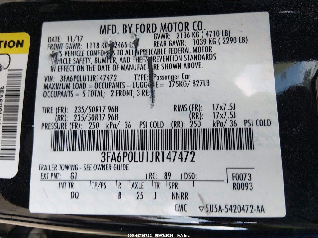 3FA6P0LU1JR147472 2018 FORD FUSION HYBRID photo no. 9