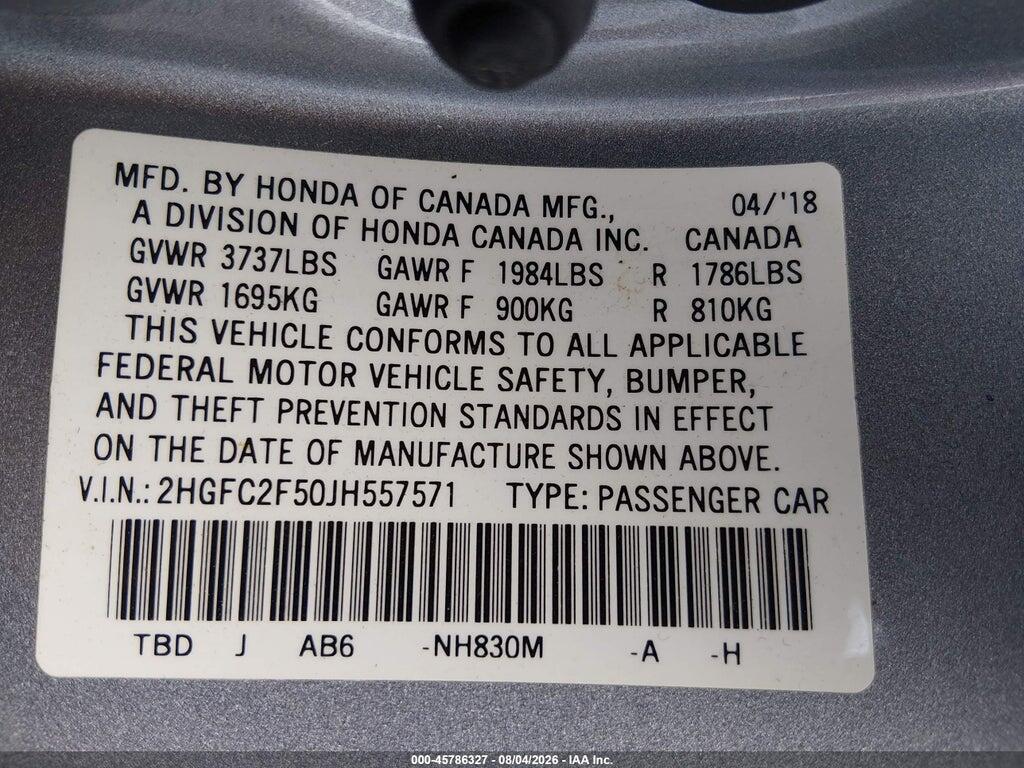 2HGFC2F50JH557571 2018 HONDA CIVIC photo no. 9