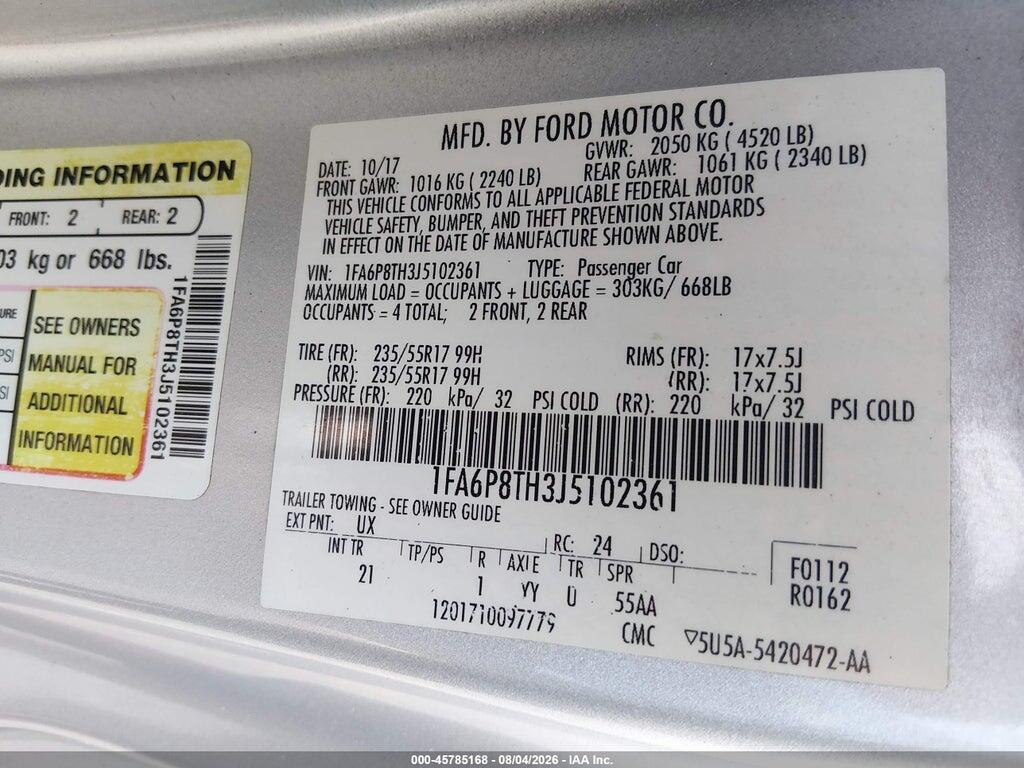 1FA6P8TH3J5102361 2018 FORD MUSTANG photo no. 9
