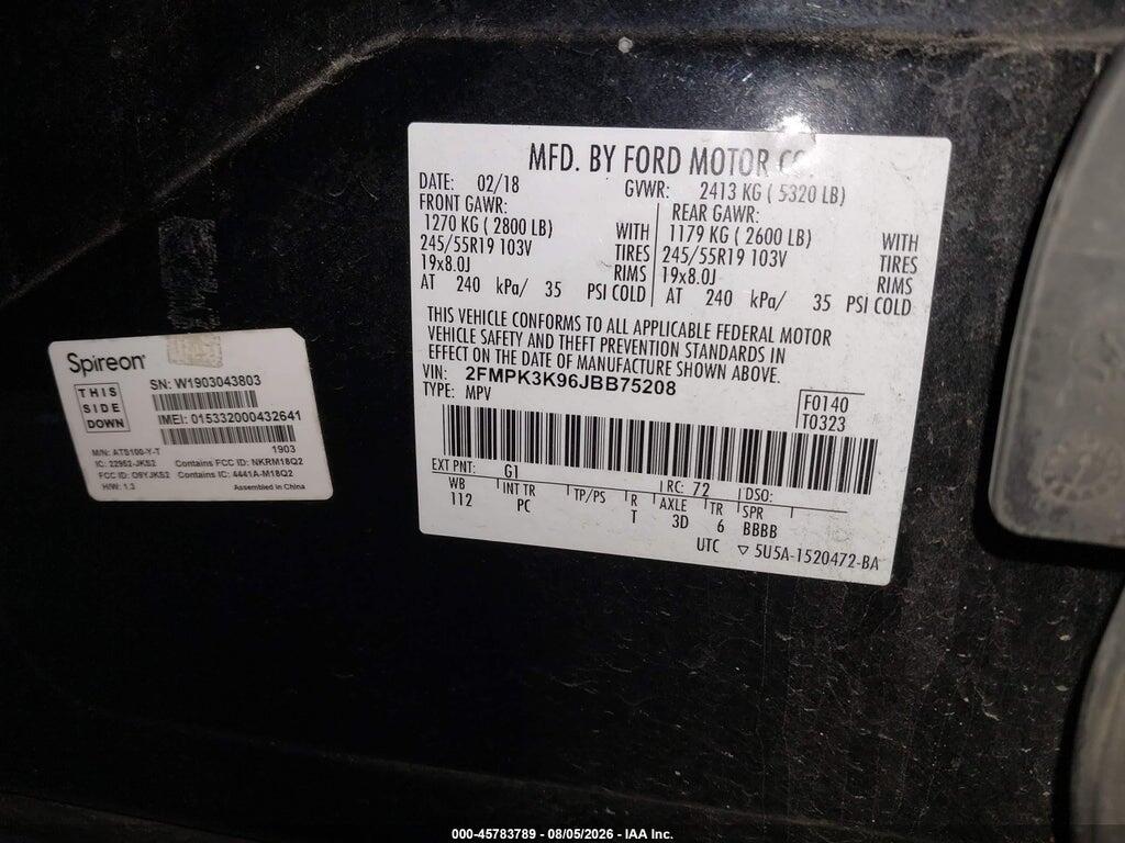 2FMPK3K96JBB75208 2018 FORD EDGE photo no. 9