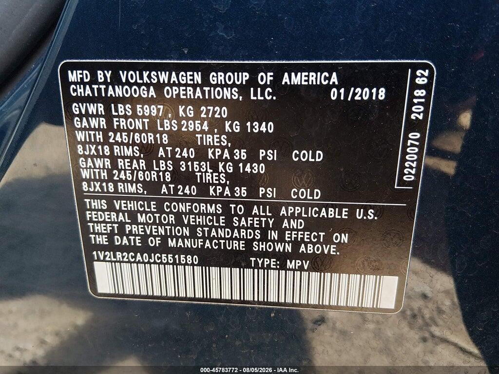 1V2LR2CA0JC551580 2018 VOLKSWAGEN ATLAS photo no. 9