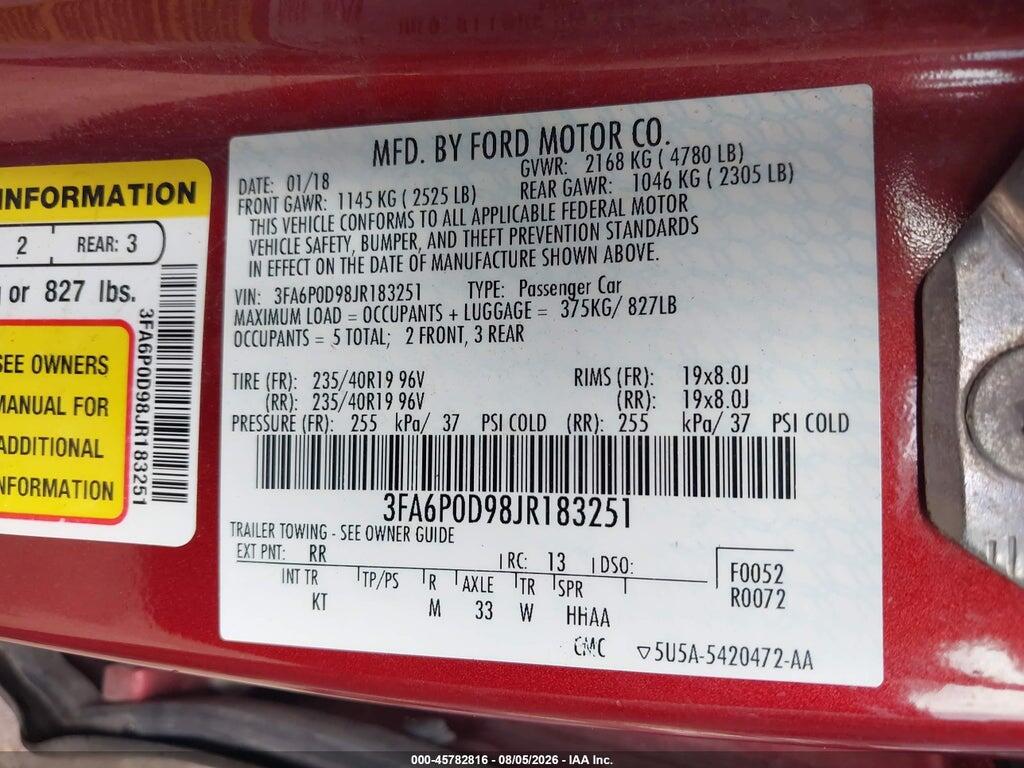 3FA6P0D98JR183251 2018 FORD FUSION photo no. 9