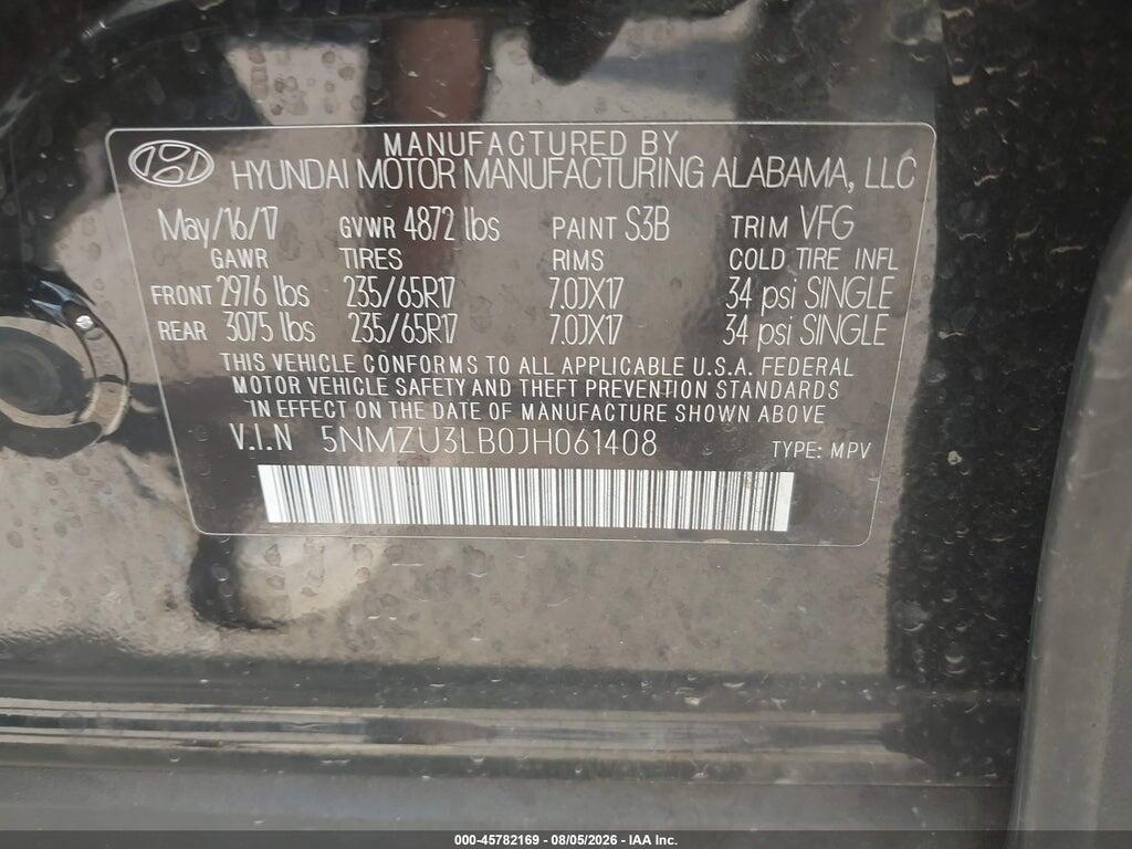 5NMZU3LB0JH061408 2018 HYUNDAI SANTA FE SPORT photo no. 9