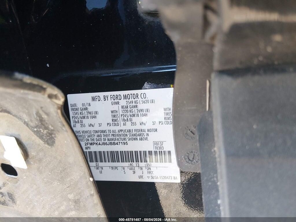 2FMPK4J86JBB47195 2018 FORD EDGE photo no. 9