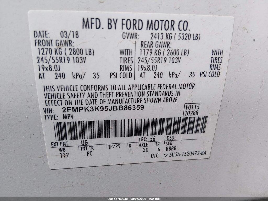 2FMPK3K95JBB86359 2018 FORD EDGE photo no. 9