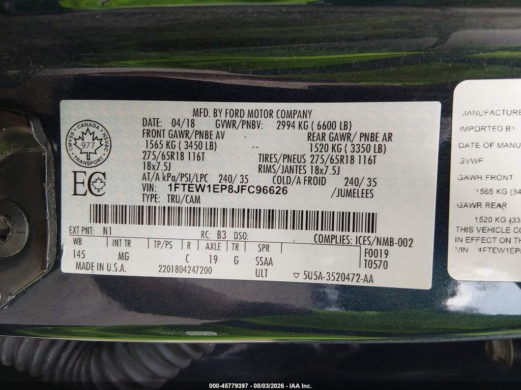 1FTEW1EP8JFC96626 2018 FORD F-150 photo no. 9