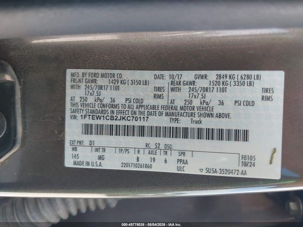 1FTEW1CB2JKC70117 2018 FORD F-150 photo no. 9
