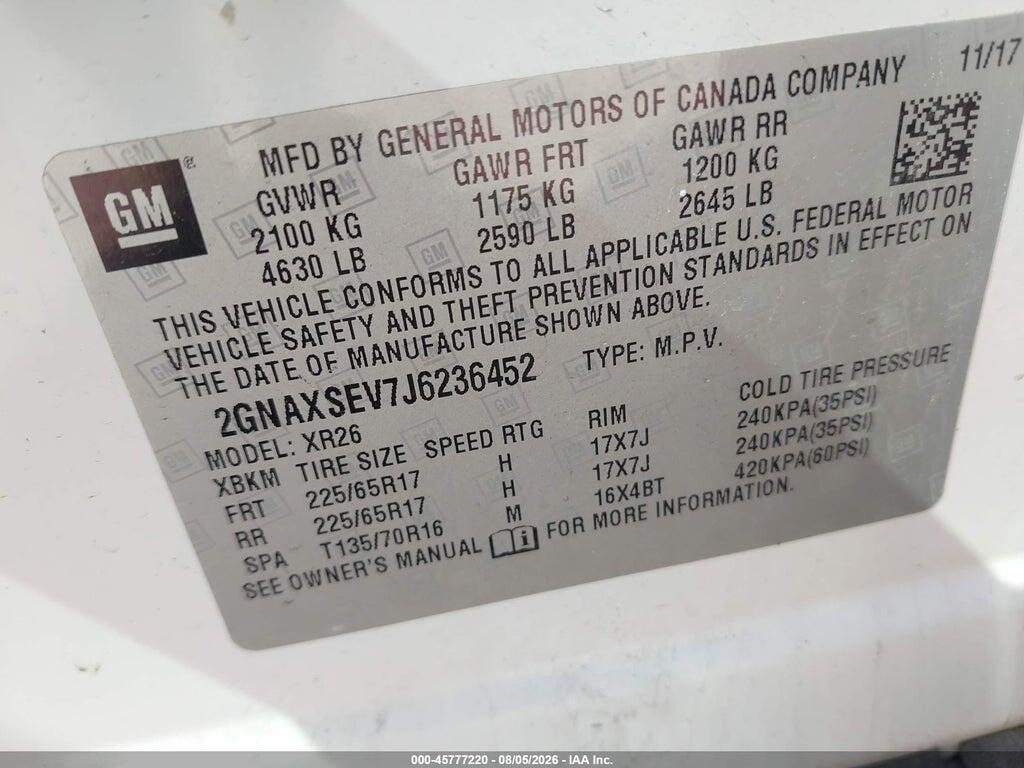2GNAXSEV7J6236452 2018 CHEVROLET EQUINOX photo no. 9