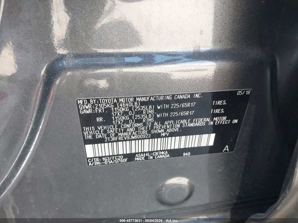 2T3RFREV9JW800923 2018 TOYOTA RAV4 photo no. 9