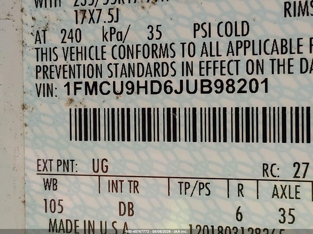 1FMCU9HD6JUB98201 2018 FORD ESCAPE photo no. 9