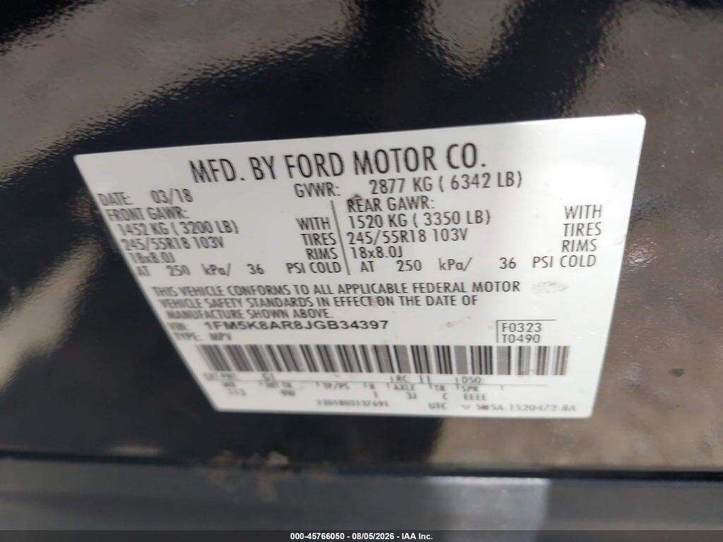 1FM5K8AR8JGB34397 2018 FORD POLICE INTERCEPTOR UTILITY photo no. 9