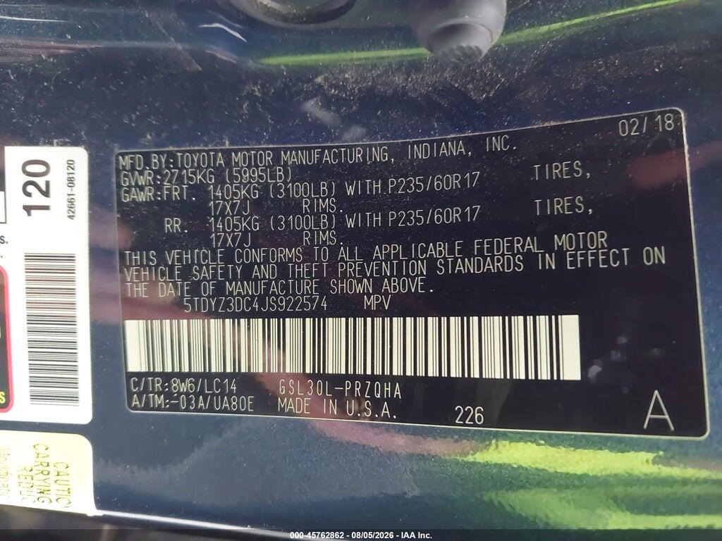 5TDYZ3DC4JS922574 2018 TOYOTA SIENNA photo no. 9