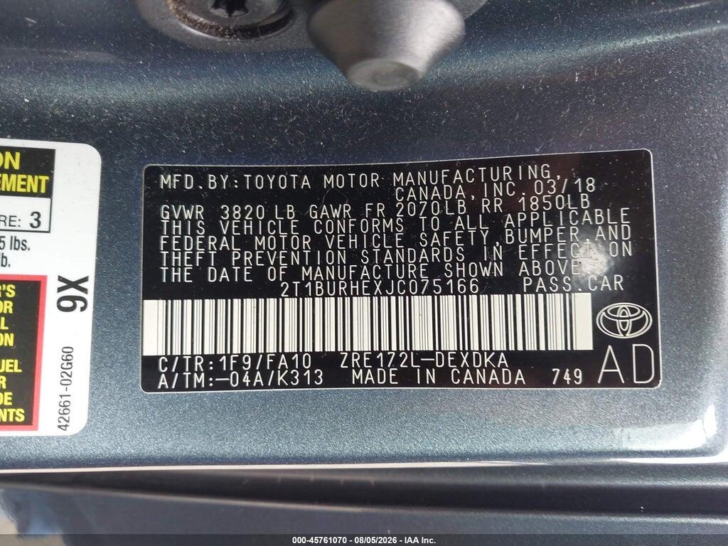 2T1BURHEXJC075166 2018 TOYOTA COROLLA photo no. 9