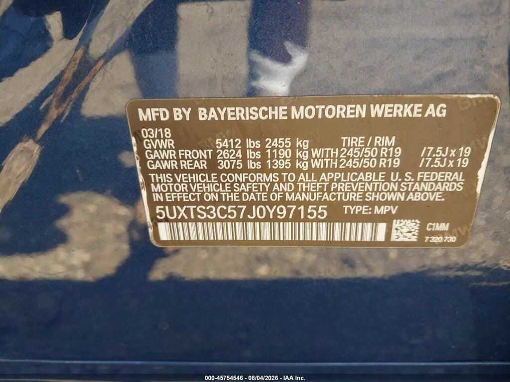 5UXTS3C57J0Y97155 2018 BMW X3 photo no. 9