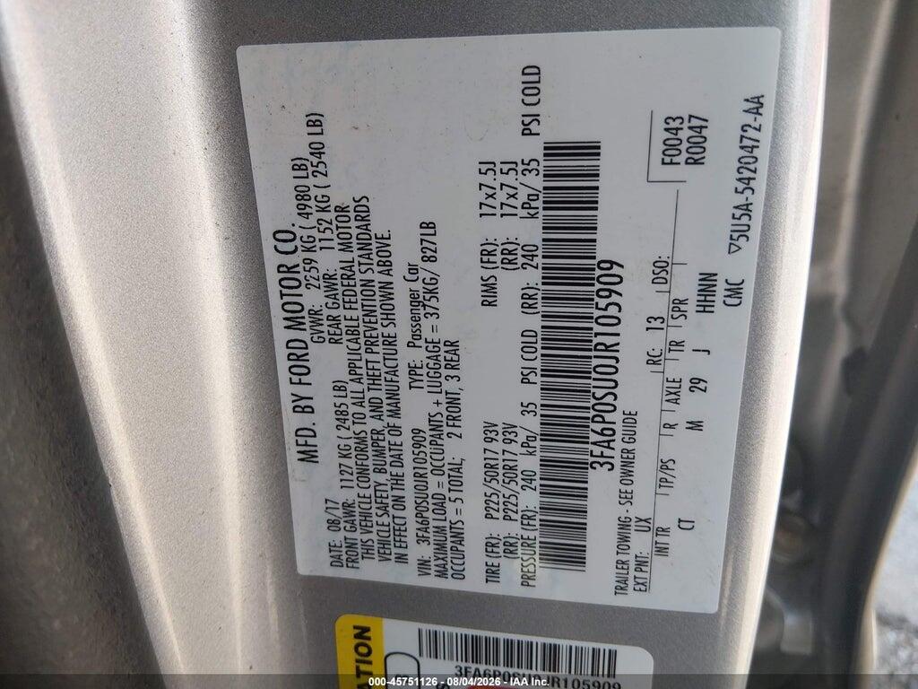 3FA6P0SU0JR105909 2018 FORD FUSION ENERGI photo no. 9