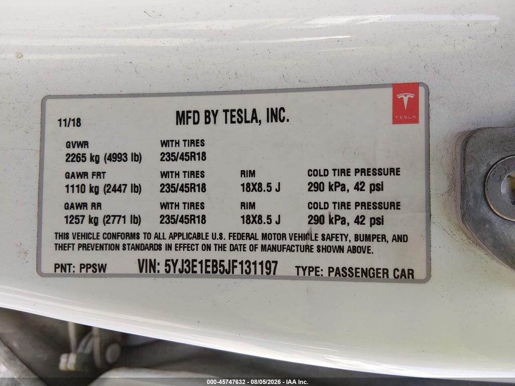 5YJ3E1EB5JF131197 2018 TESLA MODEL 3 photo no. 9