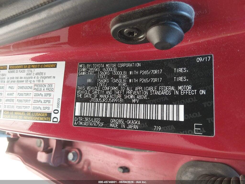 JTEBU5JR2J5499181 2018 TOYOTA 4RUNNER photo no. 9
