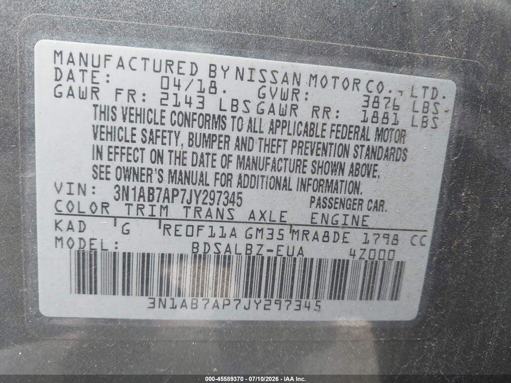 3N1AB7AP7JY297345 2018 NISSAN SENTRA photo no. 9