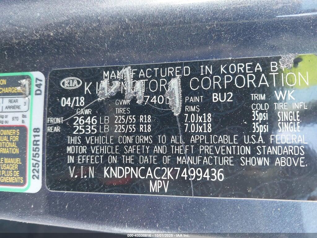 KNDPNCAC2K7499436 2019 KIA SPORTAGE photo no. 9