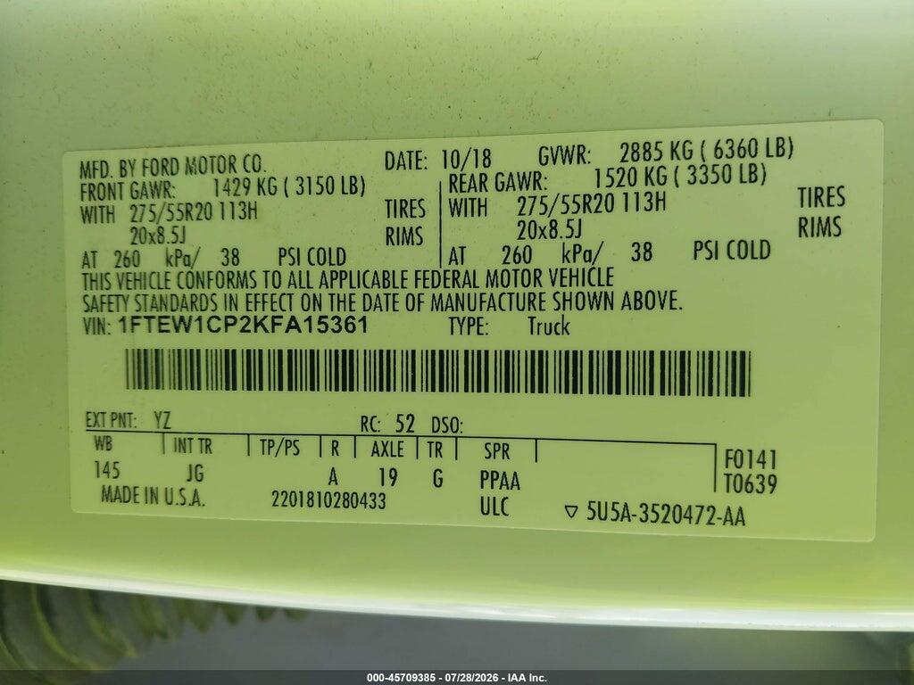 1FTEW1CP2KFA15361 2019 FORD F-150 photo no. 9