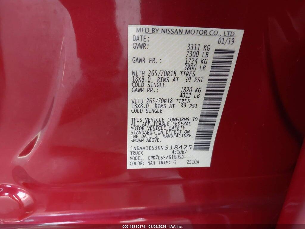 1N6AA1E53KN518425 2019 NISSAN TITAN photo no. 9