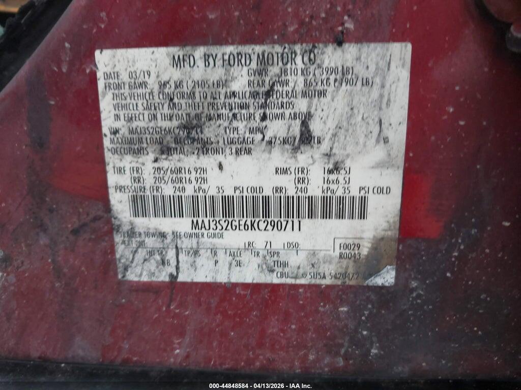 MAJ3S2GE6KC290711 2019 FORD ECOSPORT photo no. 9