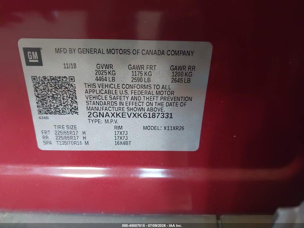 2GNAXKEVXK6187331 2019 CHEVROLET EQUINOX photo no. 9