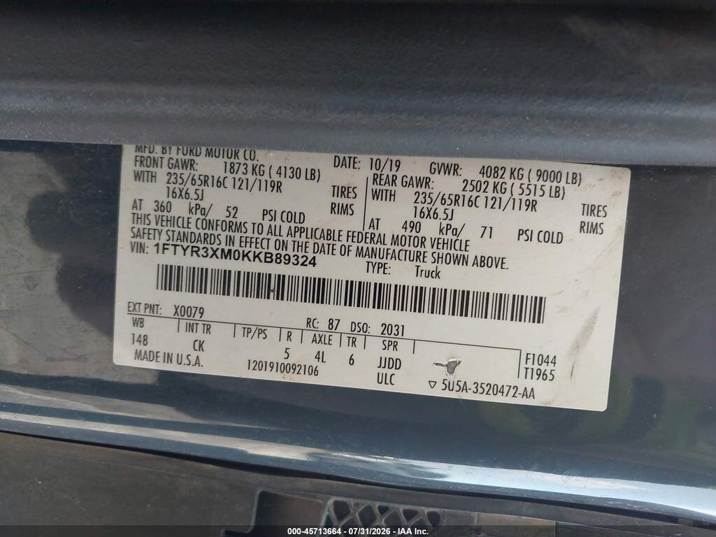 1FTYR3XM0KKB89324 2019 FORD TRANSIT-250 photo no. 9