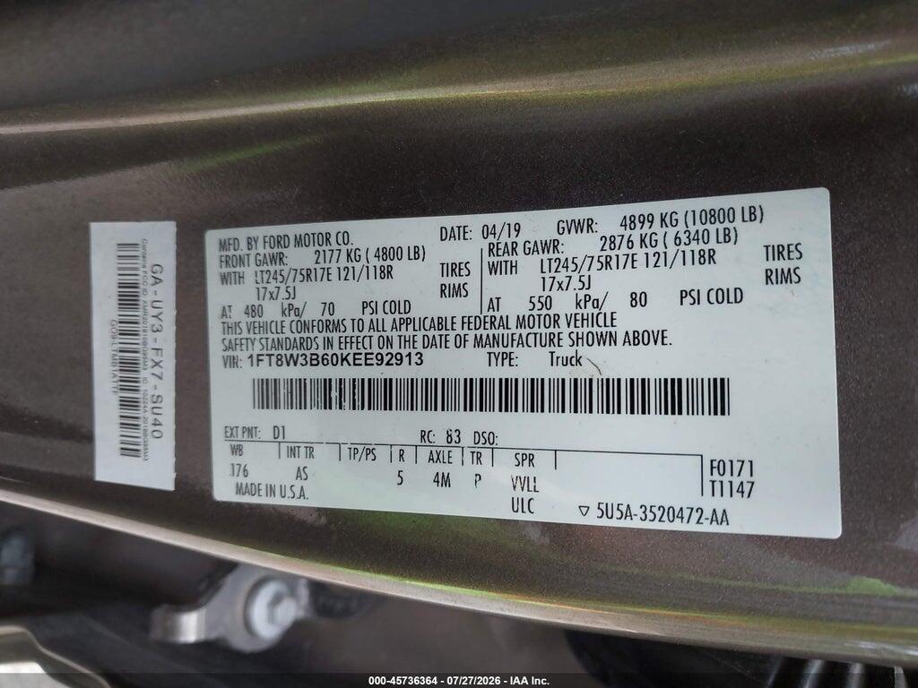 1FT8W3B60KEE92913 2019 FORD F-350 photo no. 9